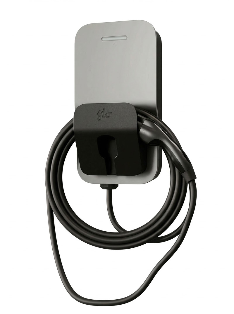 Borne de recharge FLO Maison X6 coloris argent avec connecteur NACS – vue de face